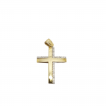 Σταυρός απο χρυσό κ14 με ζιργκόν καρφωμένα σε λευκόχρυσο κ14 (code H1904)